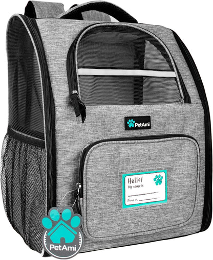 Dog Backpack Carrier for Small Medium Dogs Large Cats up to 18 Lbs, 2 Side Entry, Structured No-Collapse Frame, Airline Approved Ventilated Pet Backpack for Hiking Camping Travel, Grey